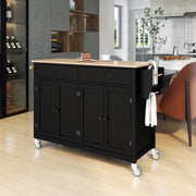 54.3'' Width Black Kitchen Island Cart with Solid Wood Top and Locking Wheels