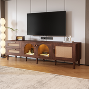 Rattan TV Stand Media Console Table with 3 Cabinets & 2 Drawers