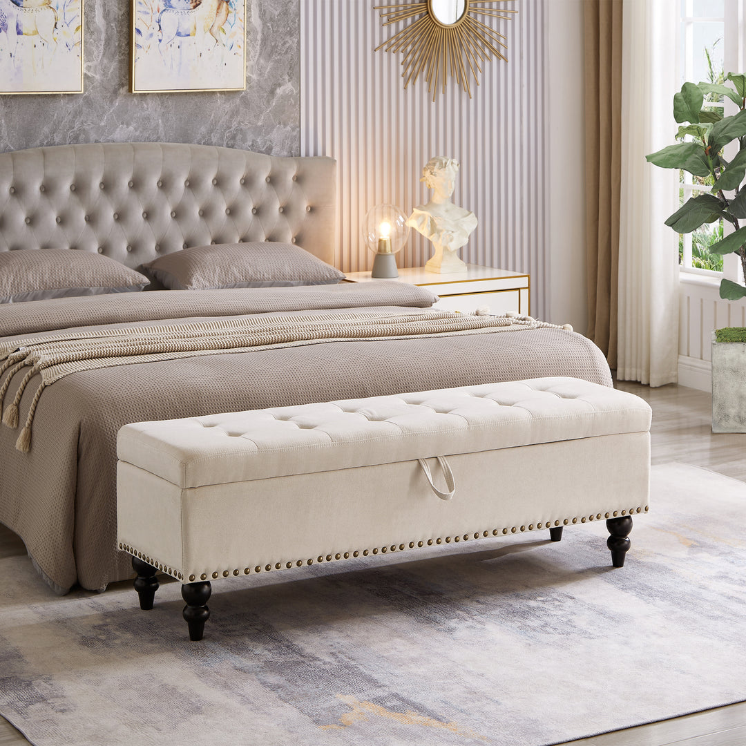 59'' Beige Bed Bench Ottoman with Storage