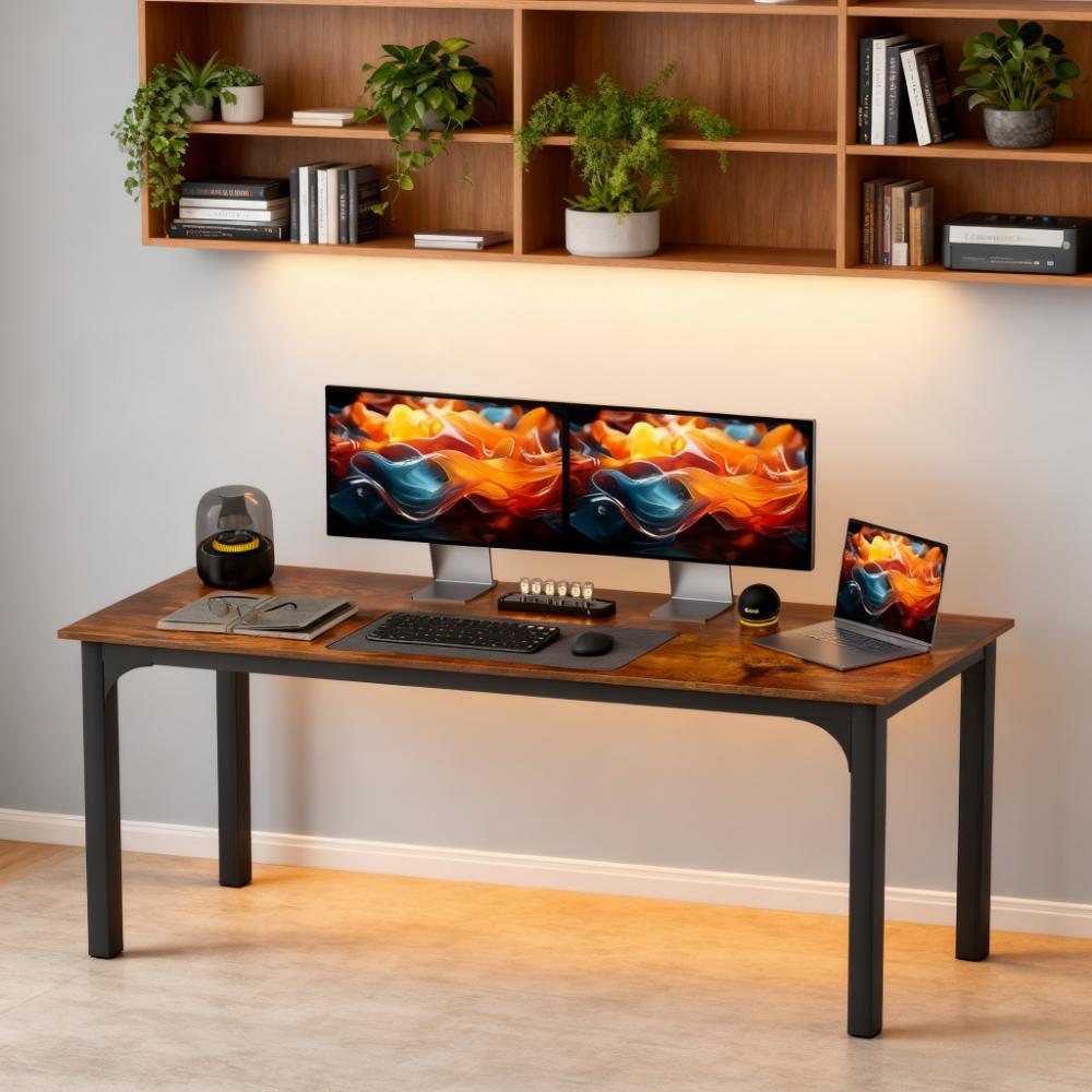 Rustic Brown Desktop Computer Desk with Metal Legs