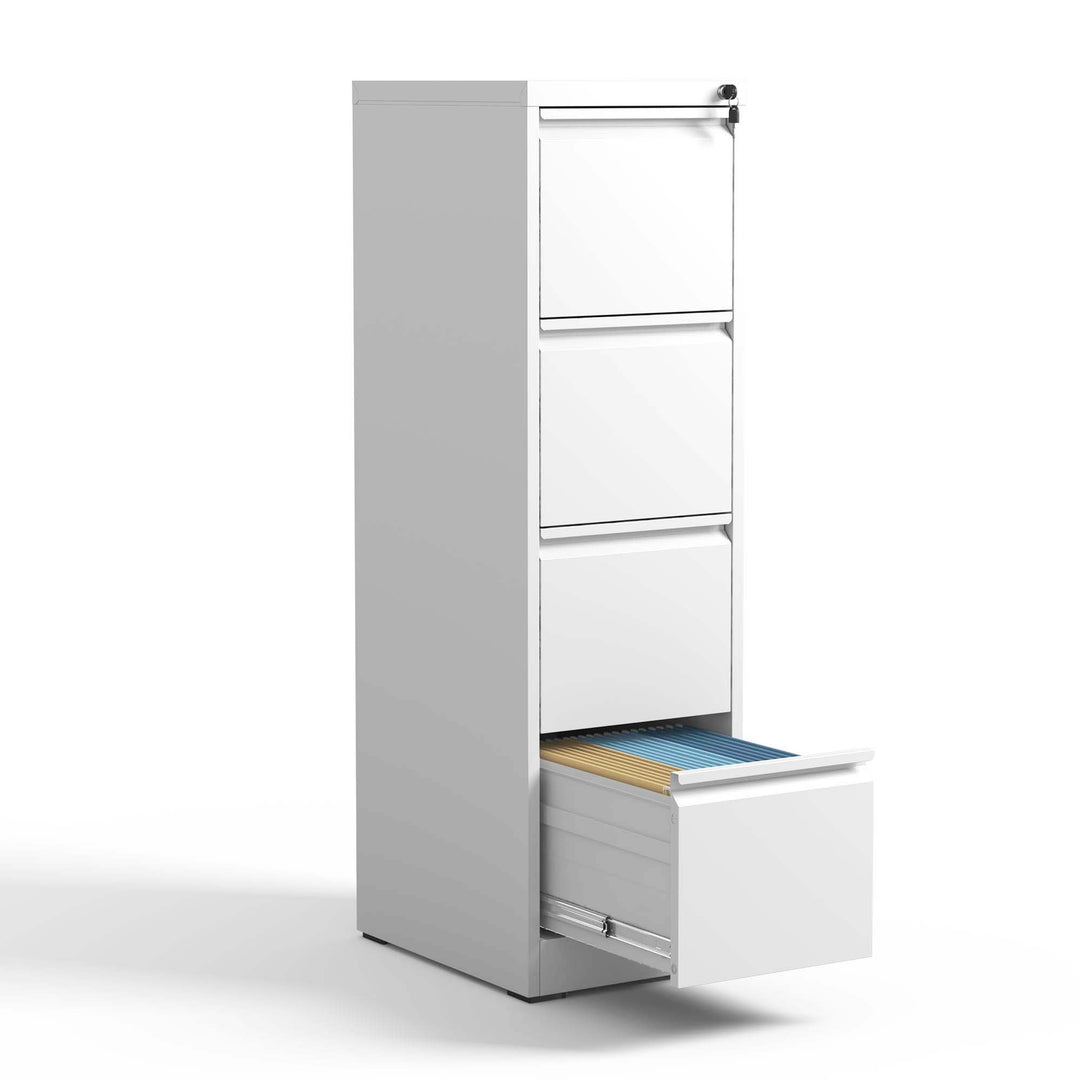 Modern 4 Drawer Vertical White Metal File Cabinet with Lock