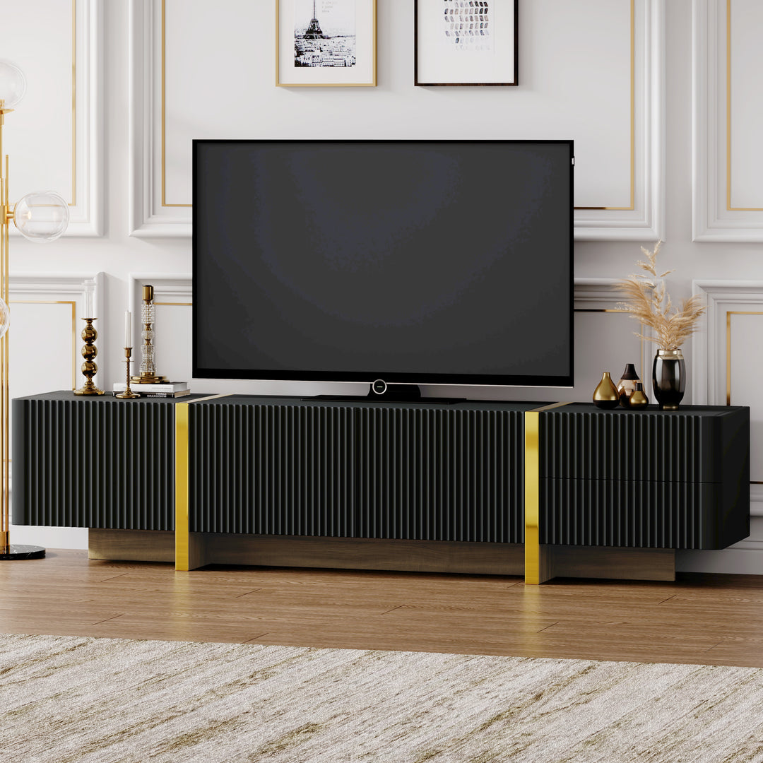 Luxury Fluted Black TV Stand with Storage Cabinets & Drawers for TVs Up to 80''