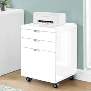 Modern Rolling Mobile Glossy White Laminate Printer Stand File Cabinet