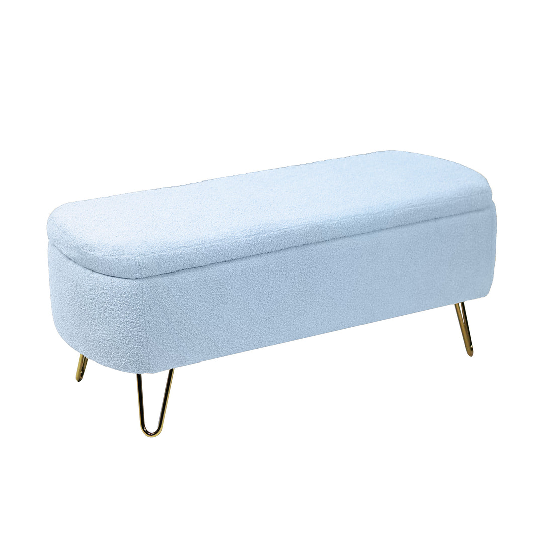 Modern Blue Storage Ottoman Bench for End of Bed Gold Legs