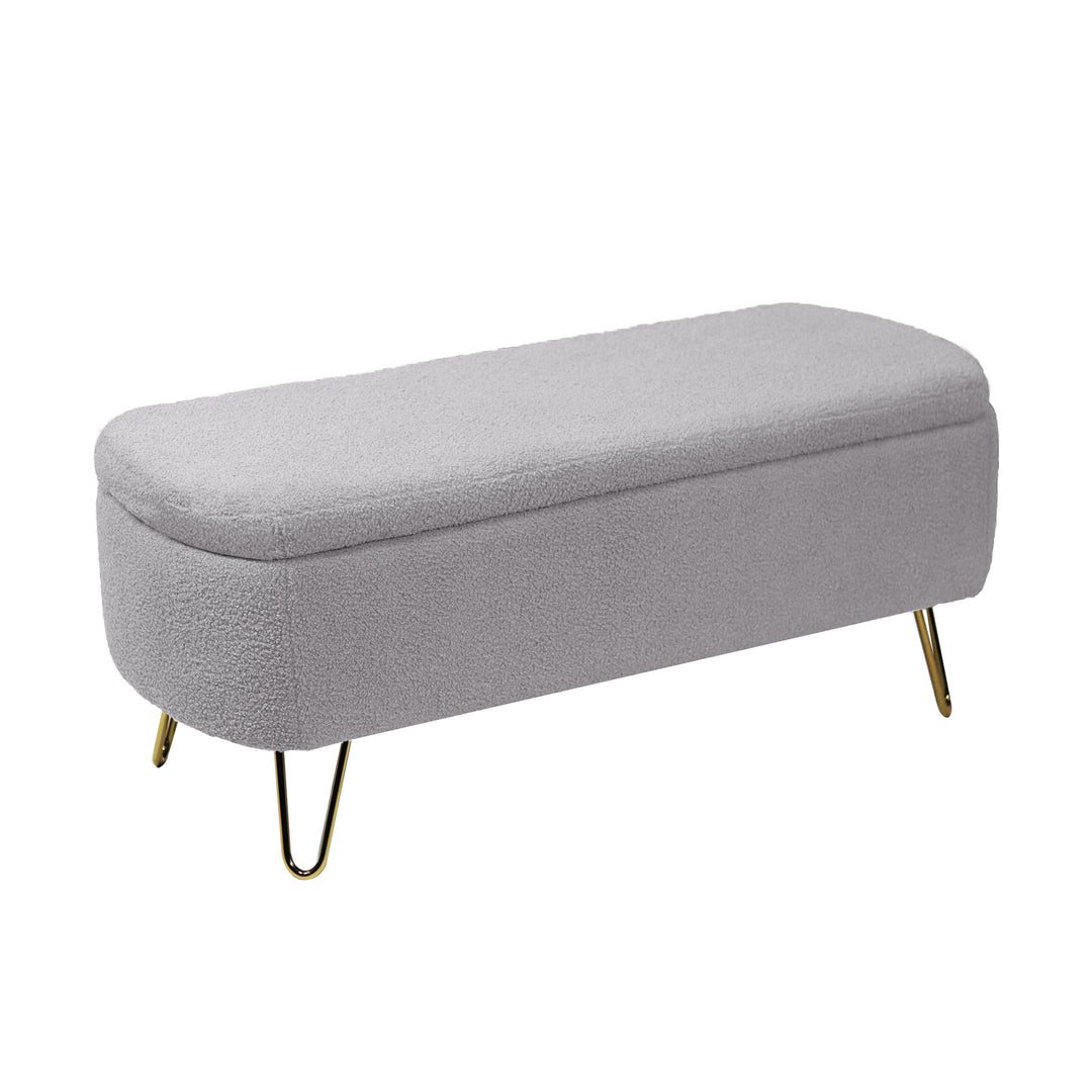 Modern Grey Storage Ottoman Bench for End of Bed Gold Legs