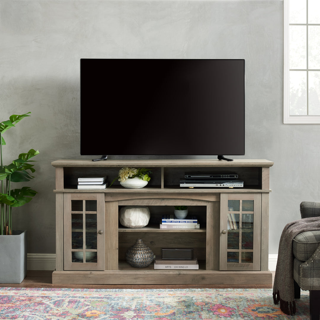 Classic Gray Wash TV Media Stand with Open and Closed Storage Space