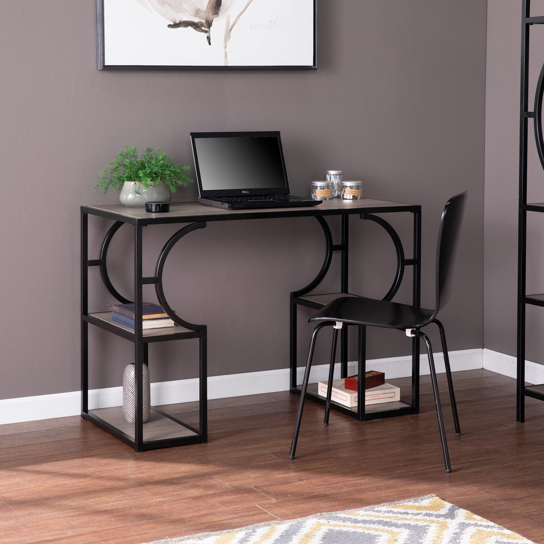 Unique Frame Design Writing Desk With Four Open Shelves