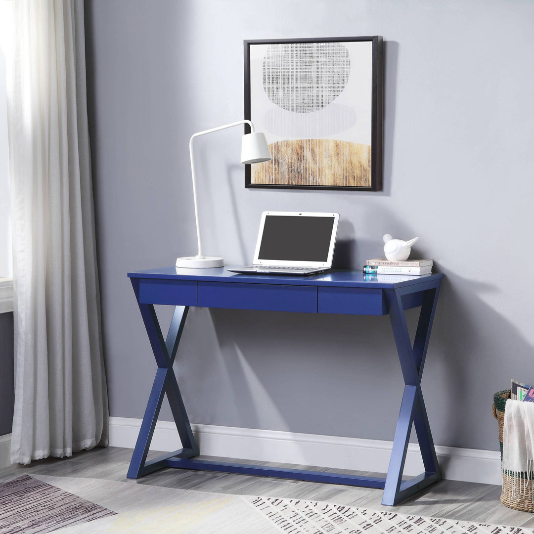 Twilight Blue Finish X-Shaped Wooden Base Rectangular Writing Desk