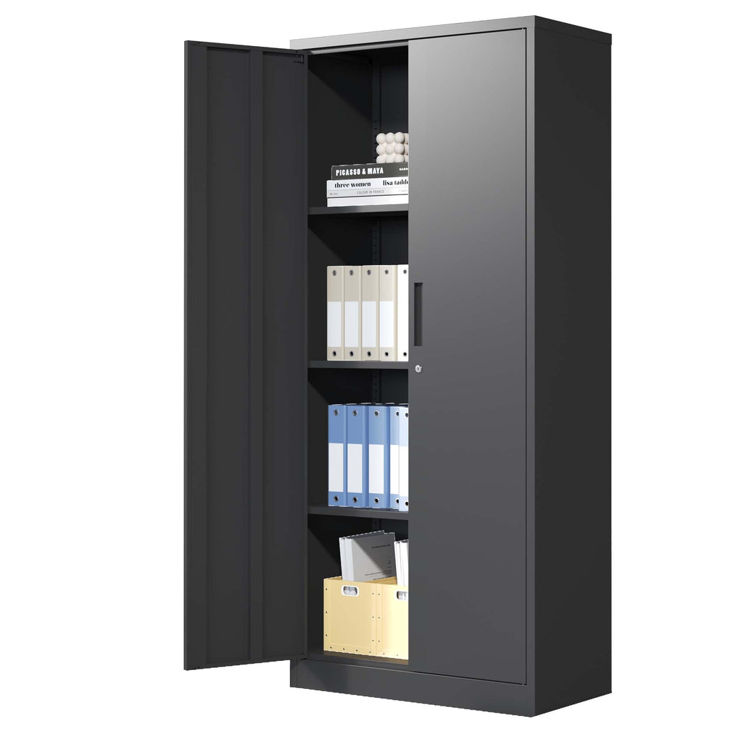 Black Heavy Metal Garage Storage File Cabinet with Doors and 3 Adjustable Shelves
