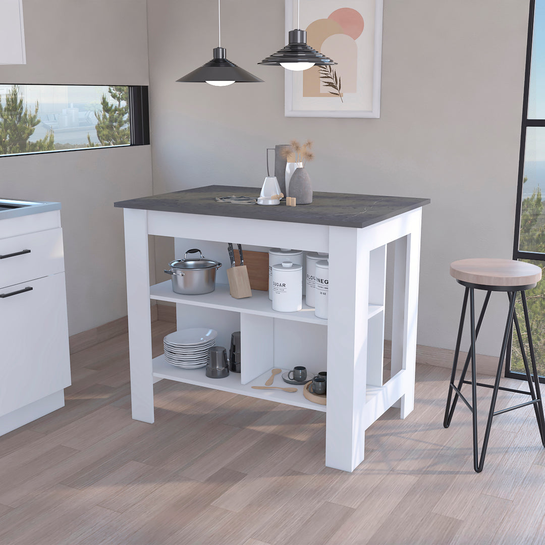 Contemporary Rectangular Kitchen Island With Three Concealed Shelves
