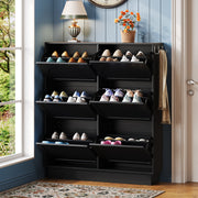 Modern Elegant Narrow Tipping Bucket Black Shoe Cabinet with 6 Flip Drawers