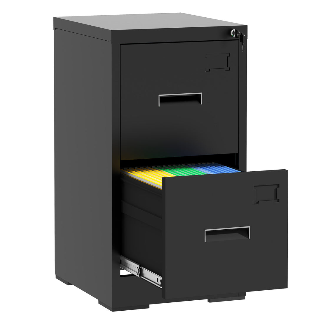 Modern 2 Drawer Metal Vertical Black File Cabinet with Lock and Card Slot