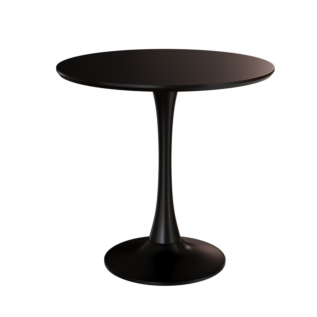 Mid-Century Black Round Coffee Dining Table with MDF Top & Pedestal Base for 2-4 People