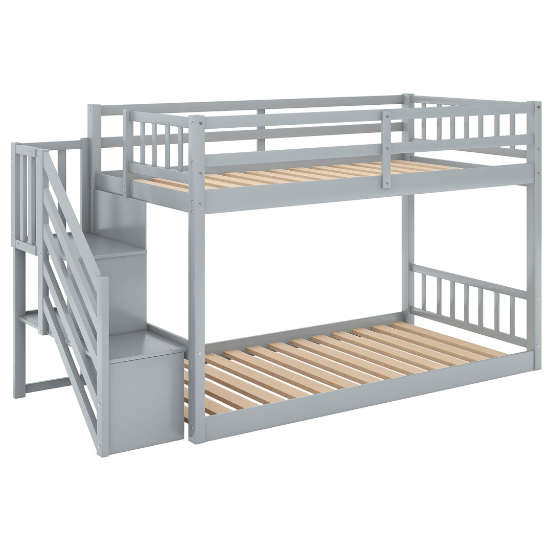 Grey Twin Bunk Bed with Ladder and Storage