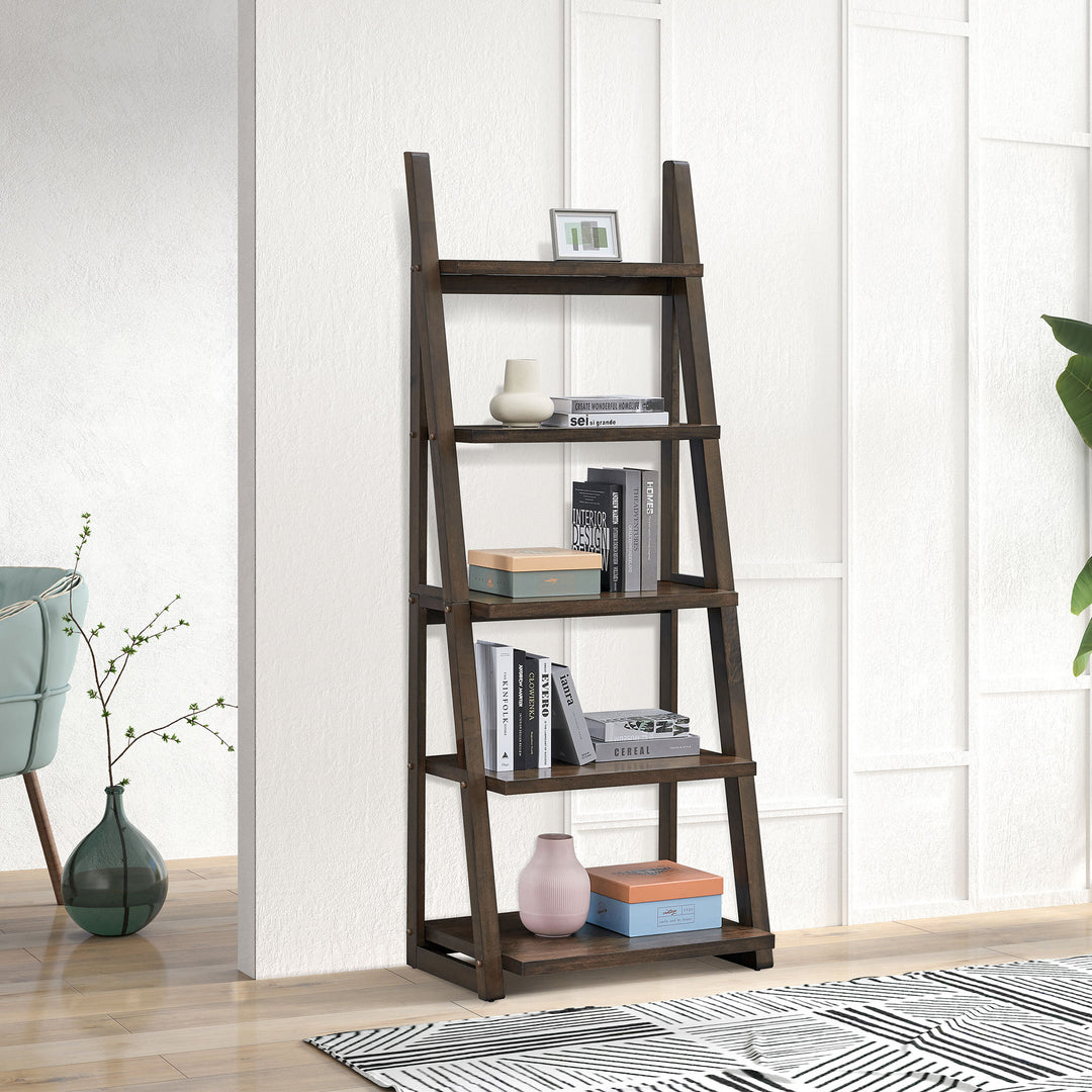 5-Tier Rustic Brown Ladder Shelf Bookshelf Storage Rack