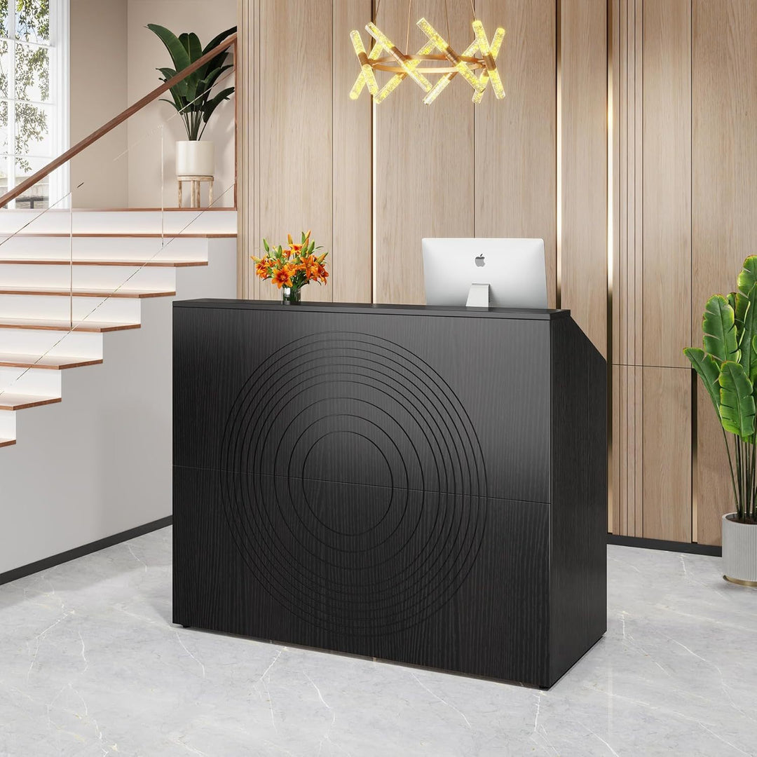 47'' Modern Black Reception Desk with Counter Cable Grommet & Privacy Panels