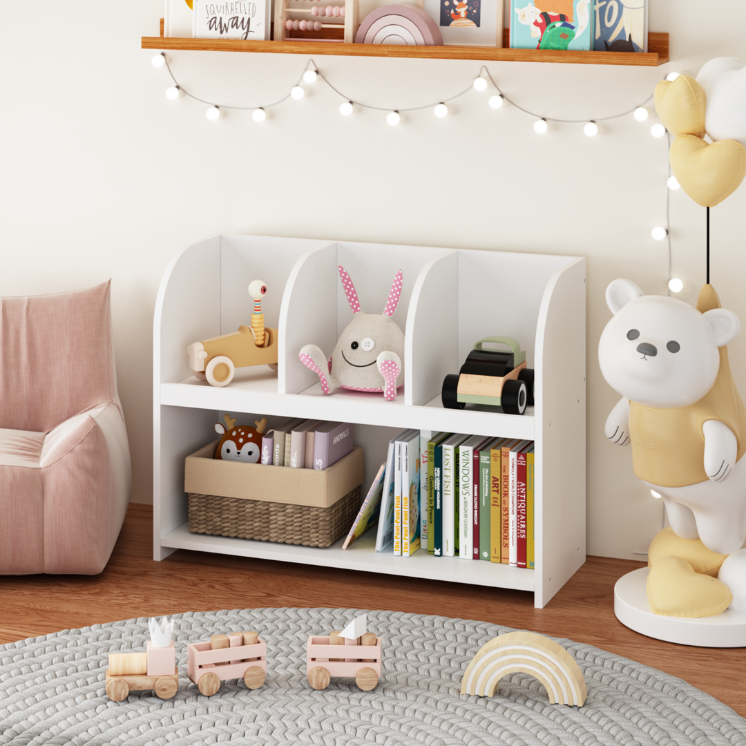 Kids Storage White Bookcase with 4 Compartments