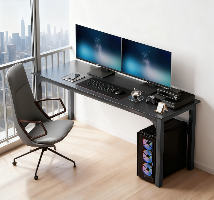 Black Home and Office Computer Desk with Metal Legs