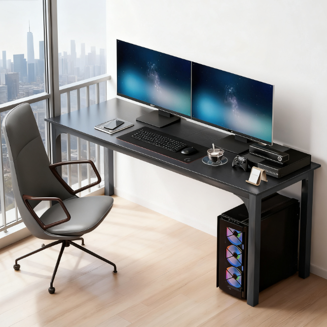 Industrial Black Desktop Computer Desk with Metal Legs