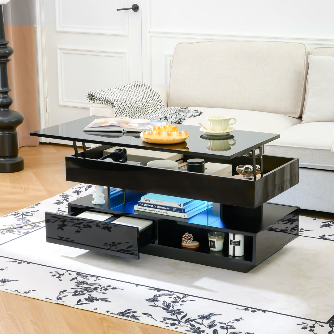 Modern Multifunction Lift Top Coffee Tables With 2 Storage Drawers & Ajustable LED Lights