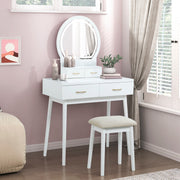 White Finish Makeup Vanity Desk Dresser with Mirror and Stool Set Storage Drawers
