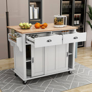 Drop-Leaf Countertop White Kitchen Island Cart with 4 Wheels Storage Cabinet & 2 Drawers