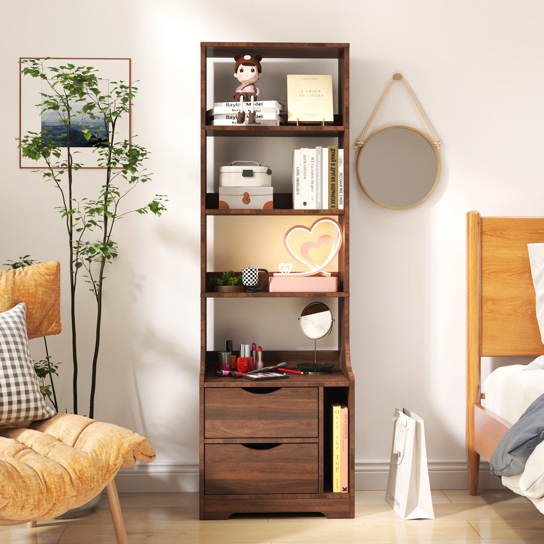 Nightstand with 2 Storage Drawers & Bookshelf
