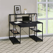 Black Office Writting Computer  Desk with Open Shelves and Hutch