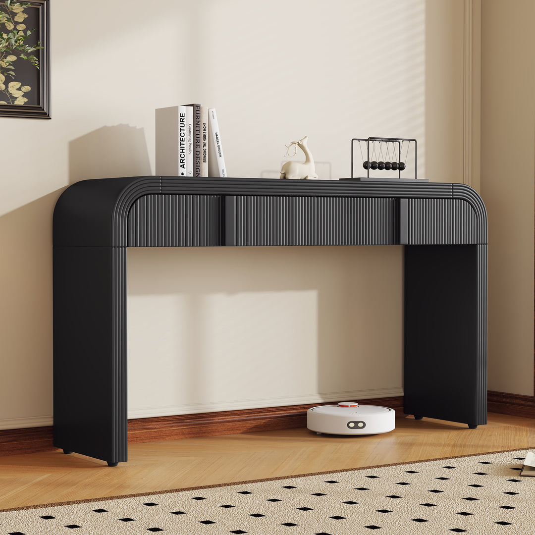 Modern Black Fluted Rounded Silhouette Console Table with 2 Storage Drawers
