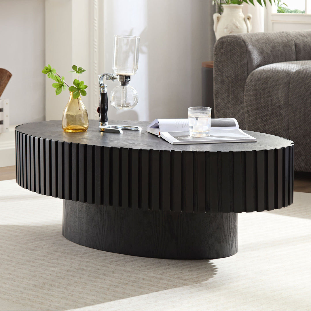 Modern 43.7'' Black Ellipse Handcraft Drum Coffee Table