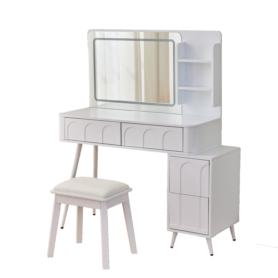 Modern White Makeup Vanity Desk with LED Lights Mirror & 4 Drawer