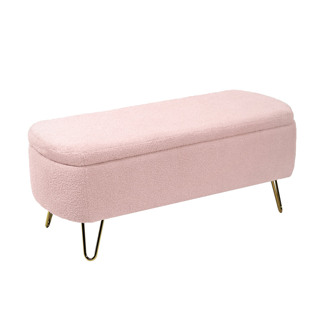 Modern Pink Storage Ottoman Bench for End of Bed Gold Legs