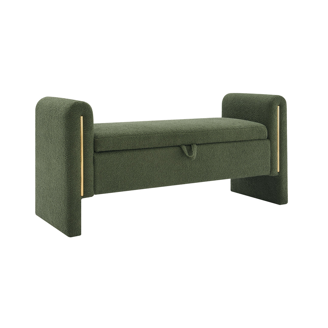 Modern Olive Green Bed End Bench with Arms and Storage