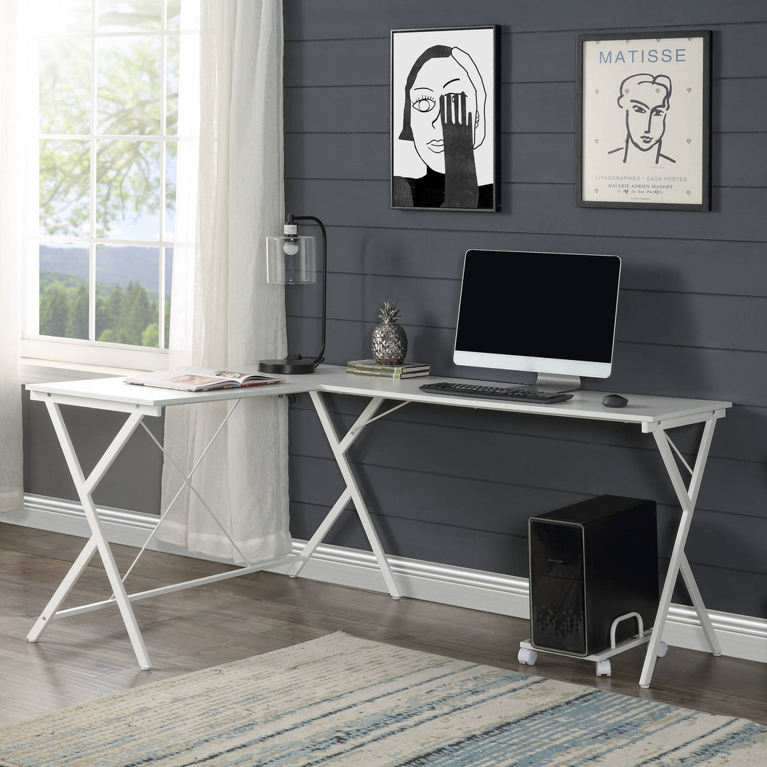 White Finish Space-Saving L-Shape Computer Desk