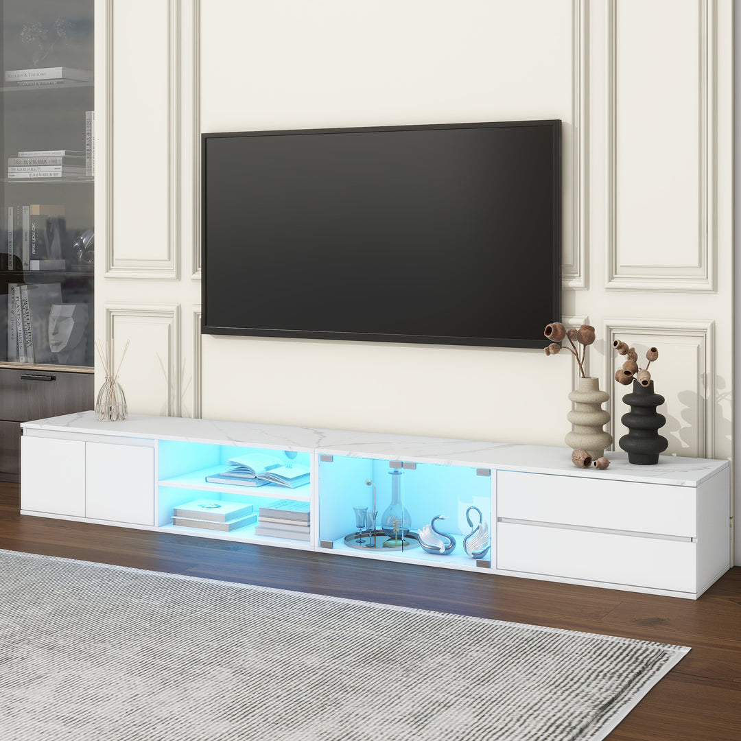 Modern Faux Marble Tabletop APP Controlled LED TV Stand for TVs Up to 105''