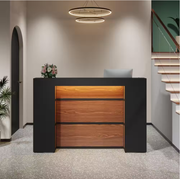 63'' Modern Black & Rustic Brown Finish Reception Desk with LED Lights