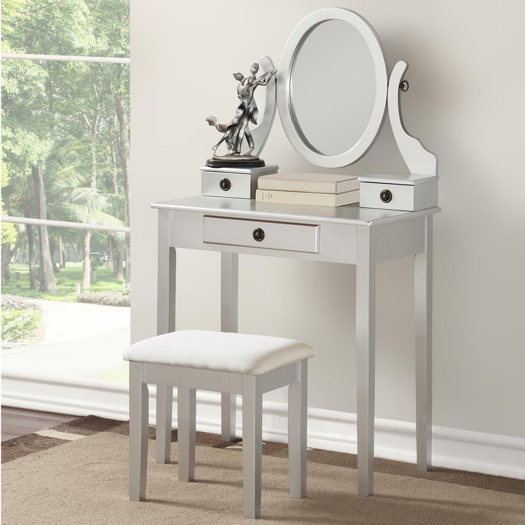 Wood Moniya Silver Makeup Vanity Table and Stool Set