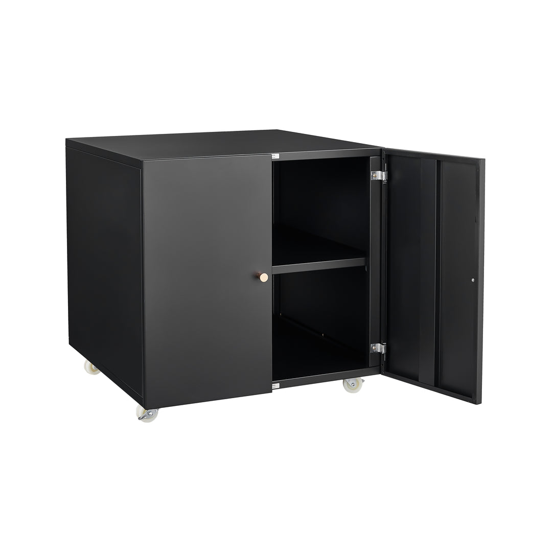 Modern Office Copier Cabinet Black 2 Door Steel Mobile Pedestal File Printer Stand