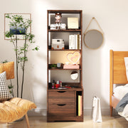 Walnut Night Stand Bookshelf with 2 Storage Drawers for Bedroom