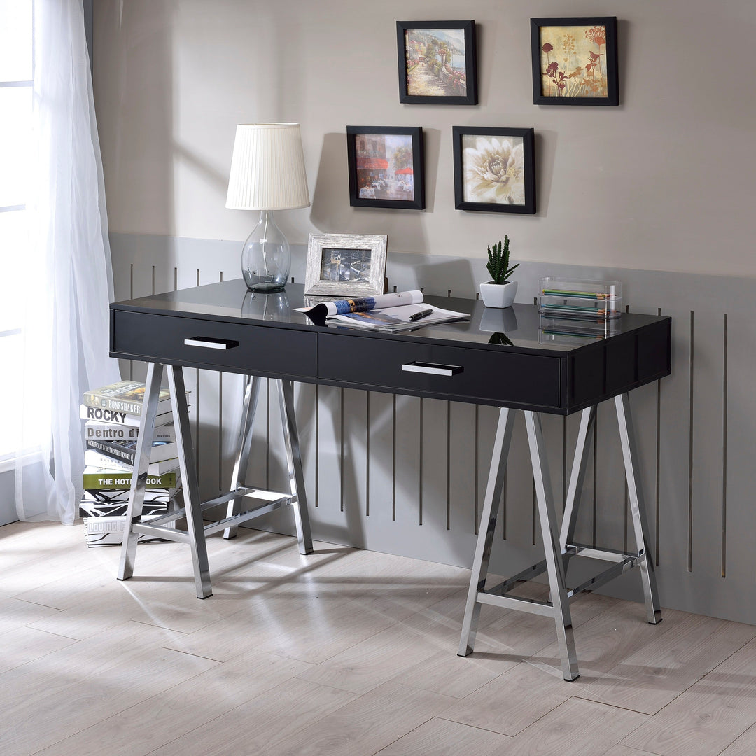 Black High Gloss and Chrome Writing Desk with USB Port