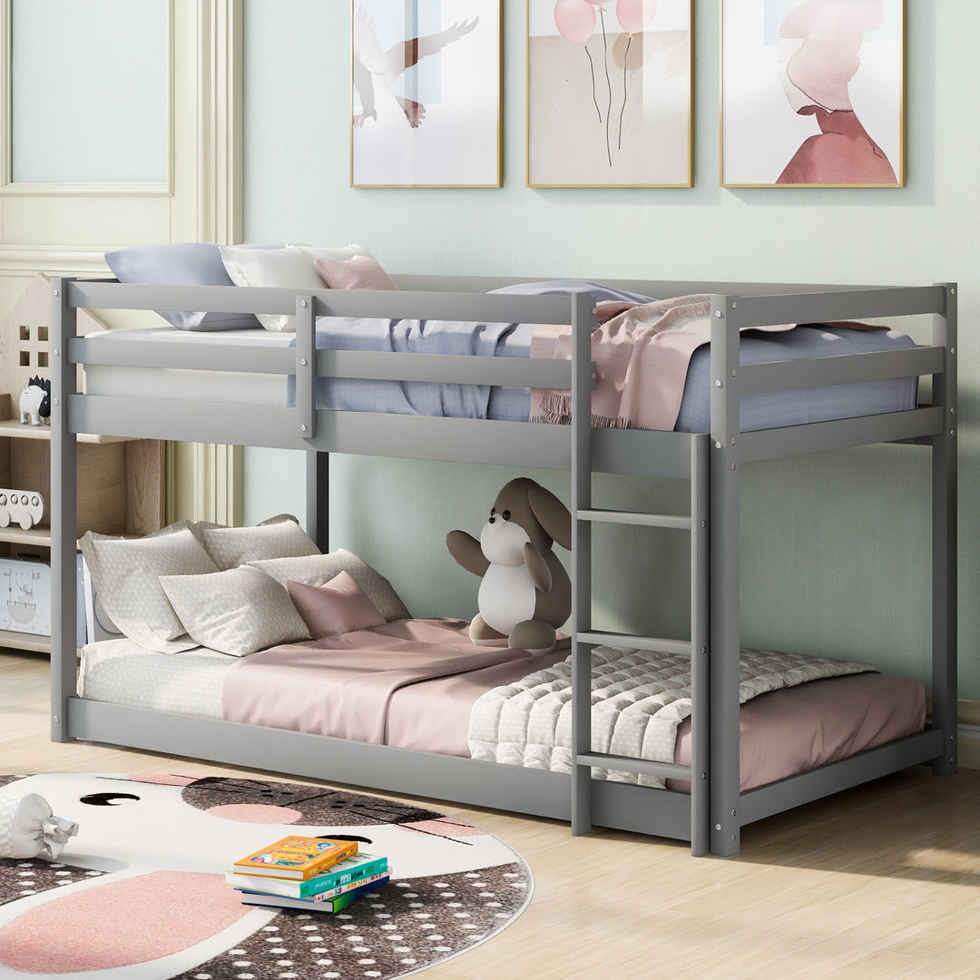 Gray Twin Over Twin Floor Bunk Bed with Ladder