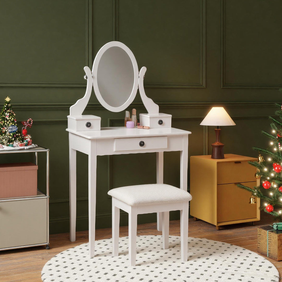 Wood Moniya White Makeup Vanity Table and Stool Set
