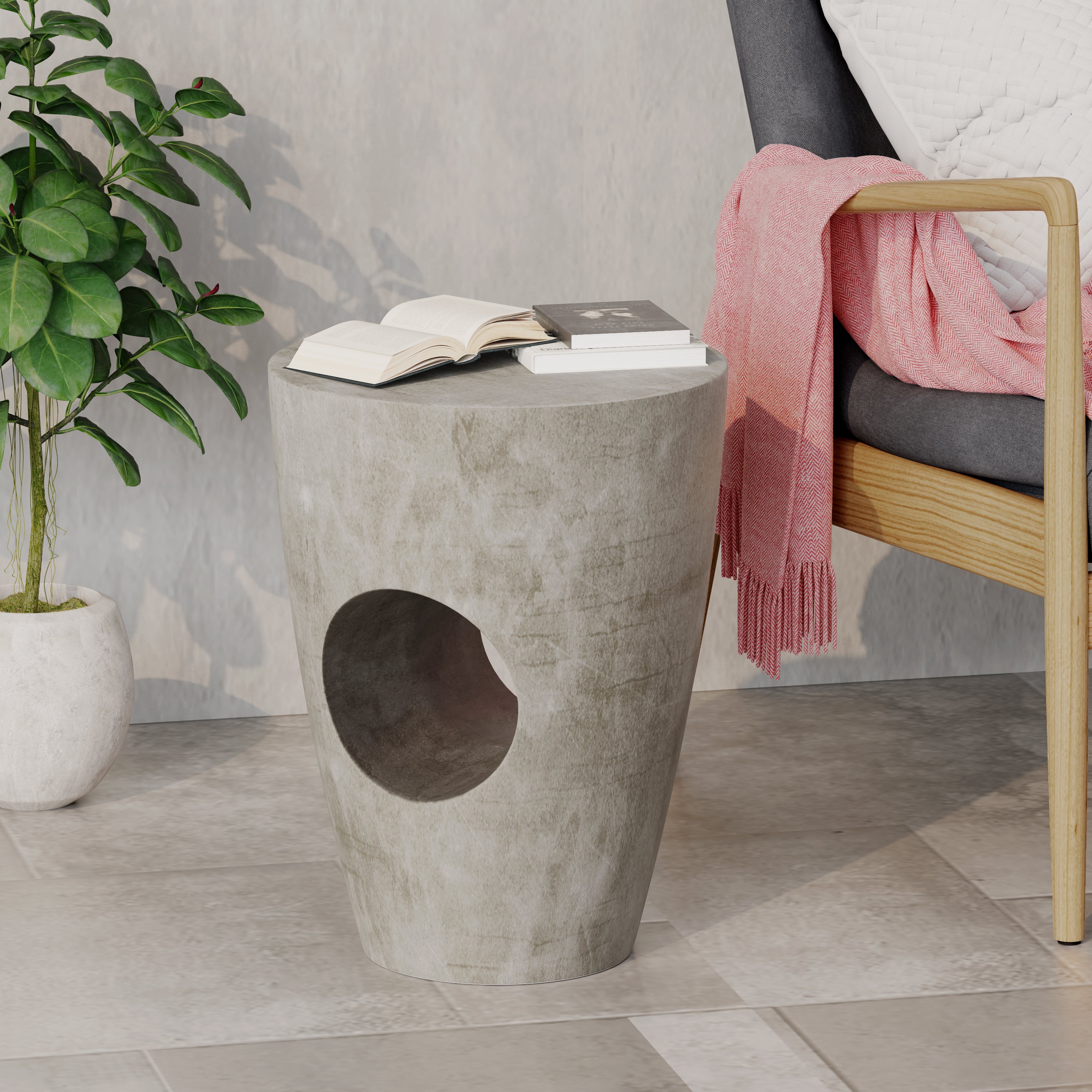 Elegance Concrete Round Tabletop and Drum Silhouette Side Table