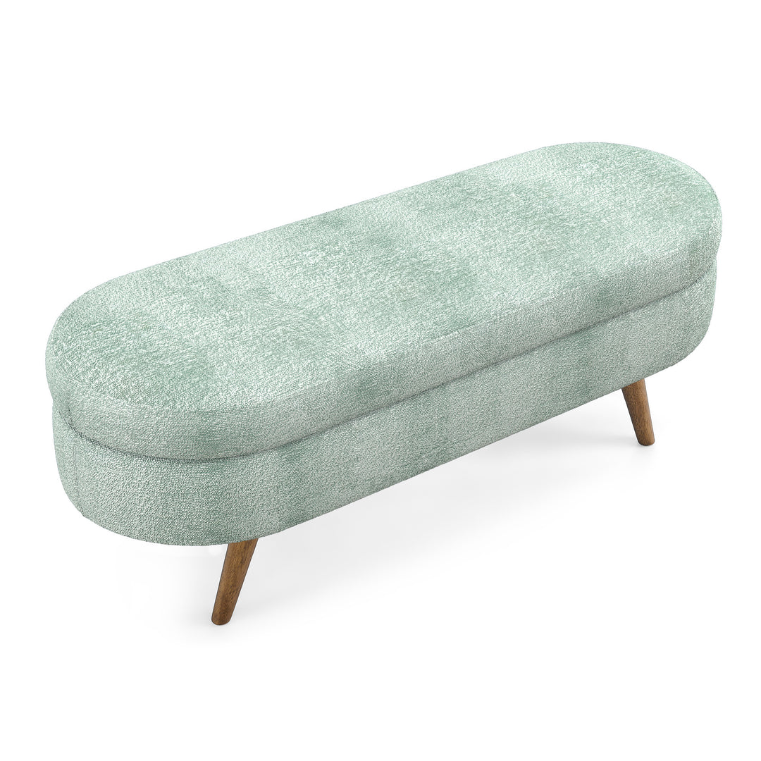 Cyan Ottoman Oval Storage Bench with Rubber Wood Legs