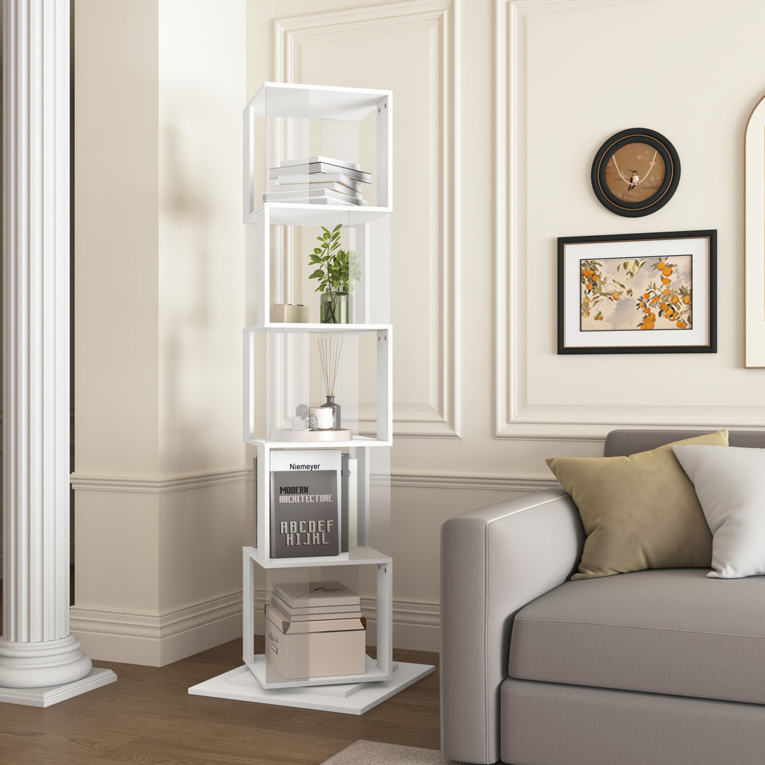 Multi-Function 5 Tier Rotating Creative Bookshelf  With Anti-Toppling Base