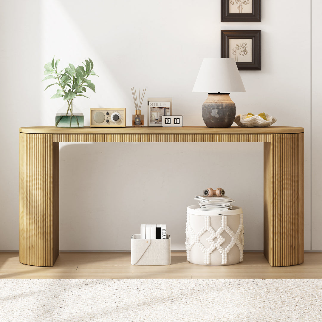Curved Design Console Table with Unique Vertical Stripe