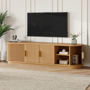 Farmhouse Wooden TV Stand with Sliding Tambour Door for TVs up to 75''