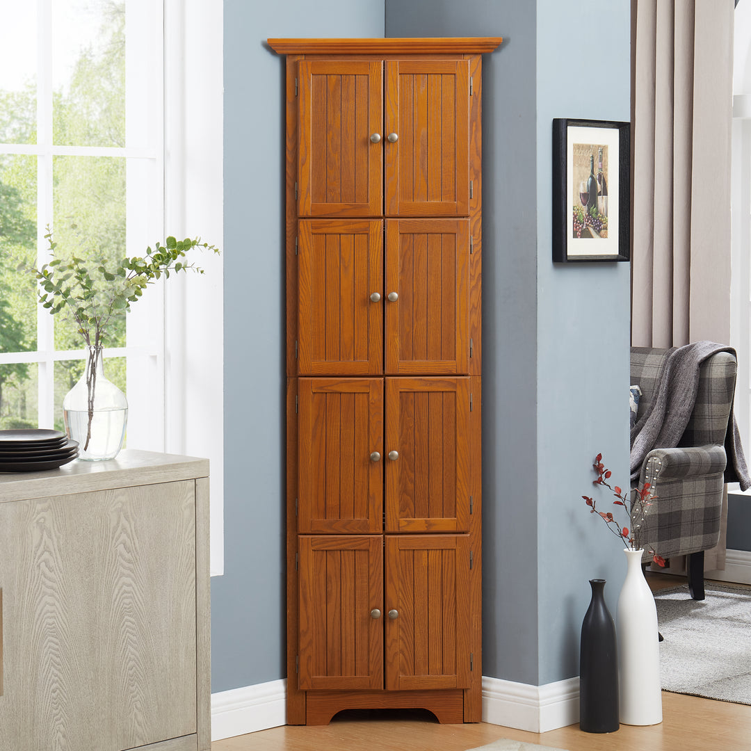 4-Tier 72'' Corner Bookshelf Storage Cabinet with 8 Doors Tall Storage Cabinet