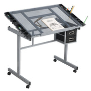 Adjustable Art Drawing Desk Craft Station Drafting with 2 fabric Drawers and 4 Wheels
