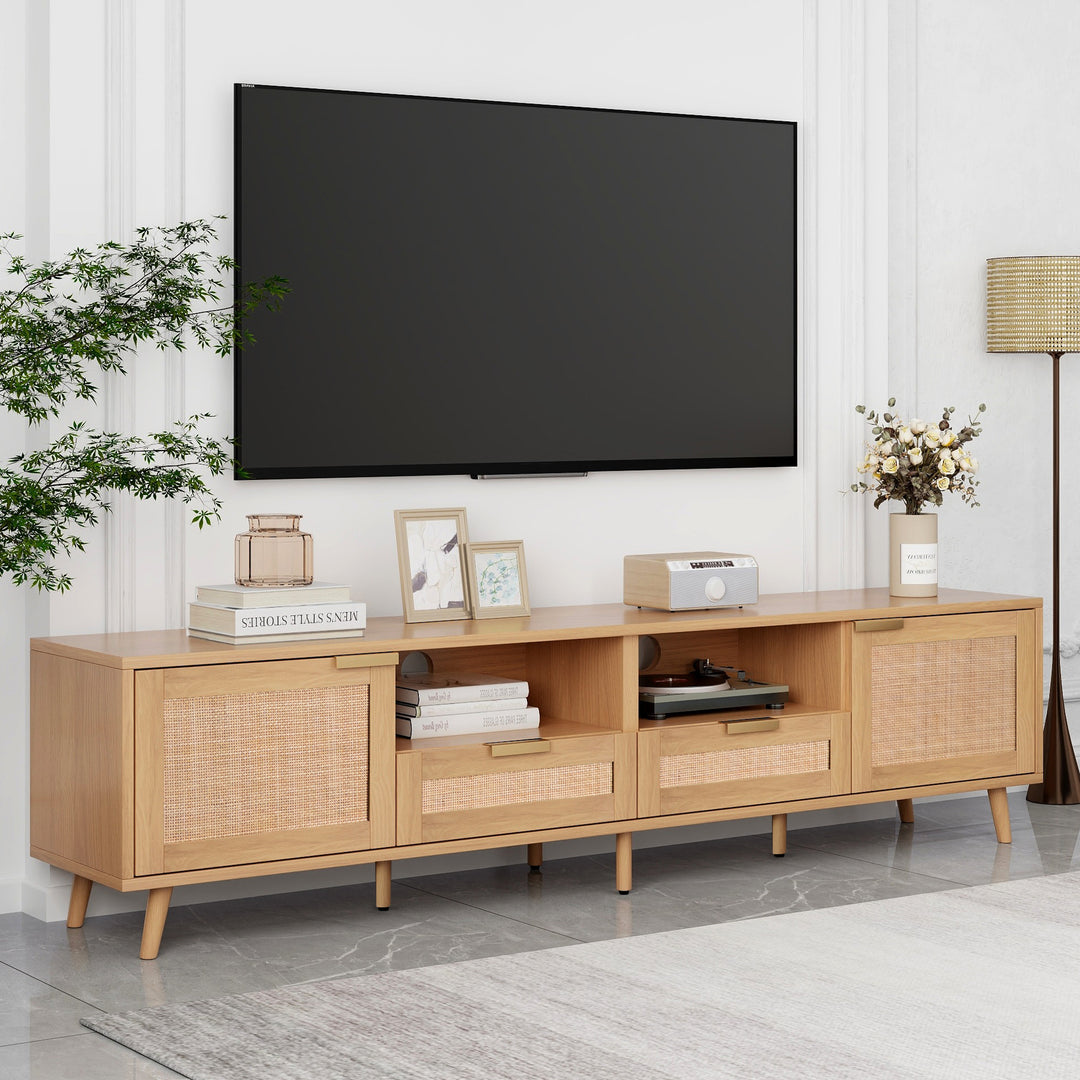 Modern Farmhouse Media Console Rattan TV Stand for TVs up to 85''